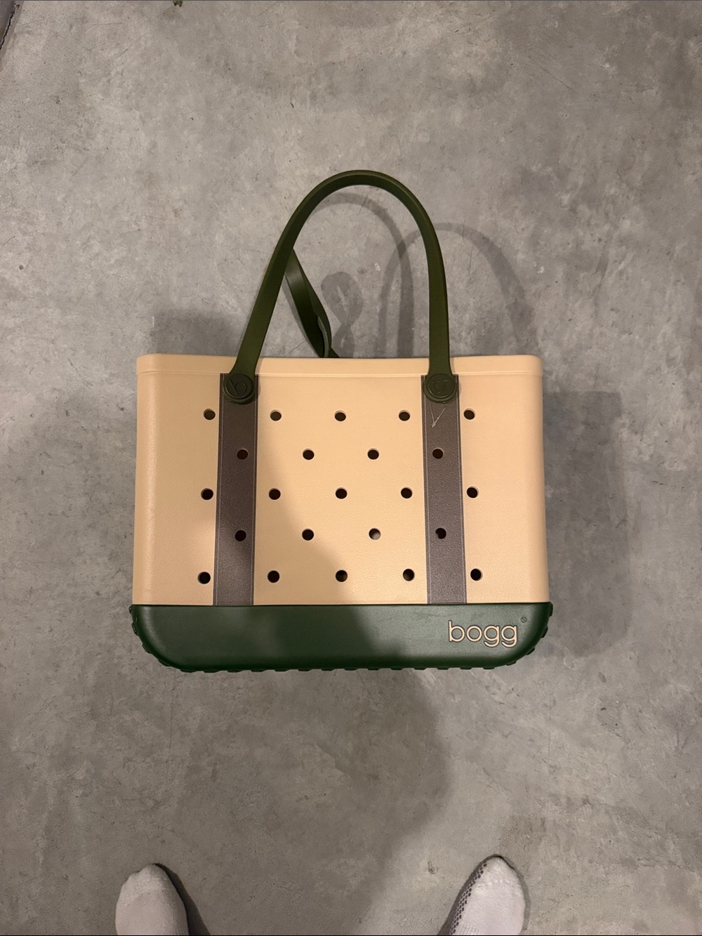 BOGG BAG Beige BIG Tote with Olive Green Base and Handles